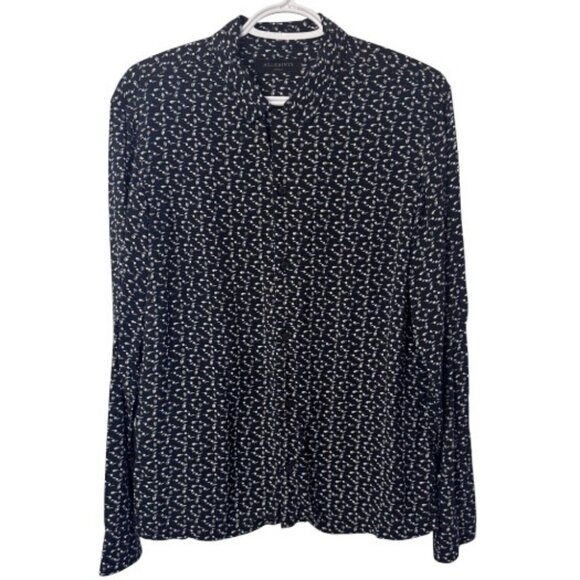 All Saints black/white music notes pattern button down long sleeve top size S - Picture 1 of 5
